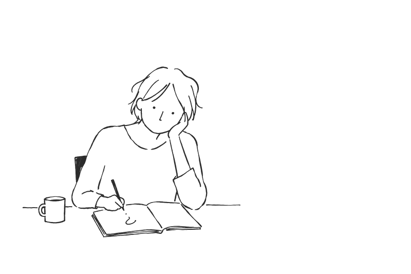ノートに書く人の線画