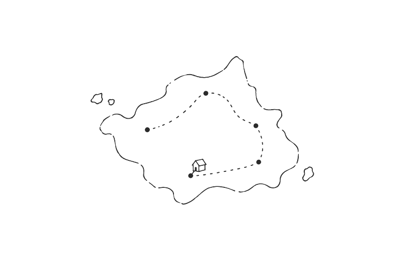 地図の輪郭と点線で結ばれた点の線画